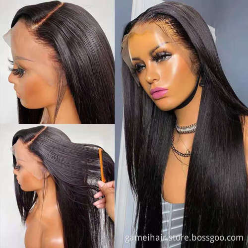 China Natural Color Long Swiss Lace Straight Hair Wig For Black Women 100% Raw Brazilian 13X4 Human Hair Lace Frontal Wigs